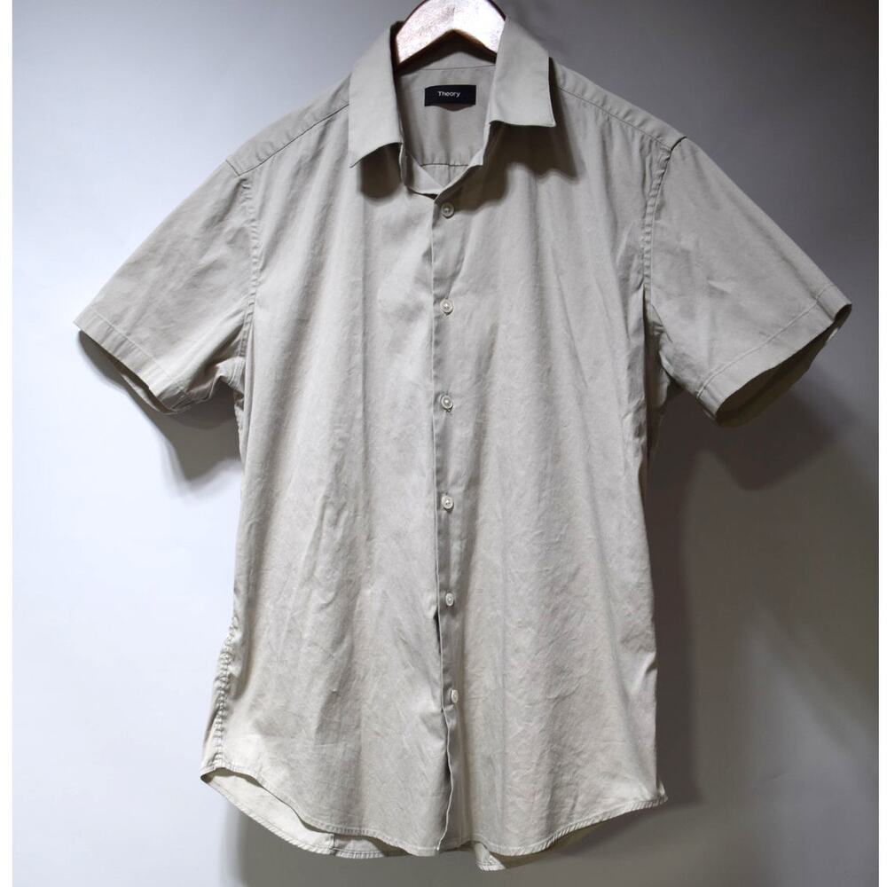 Theory Sylvain Short Sleeve Button Up Shirt Light Gray Men's Small